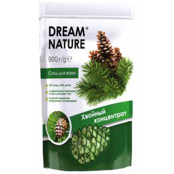 Соль натуральная с пеной для ванн DREAM NATURE Хвойный, 900 г, пакет