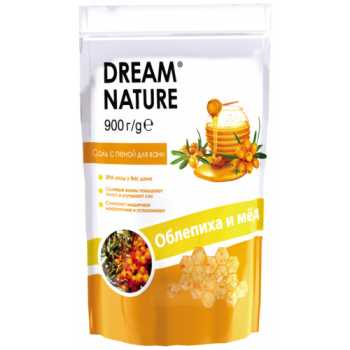 Соль натуральная с пеной для ванн DREAM NATURE Облепиха и мед, 900 г, пакет