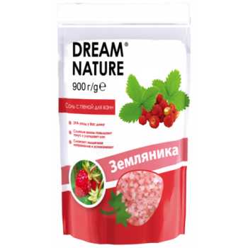 Соль натуральная с пеной для ванн DREAM NATURE Земляника, 900 г, пакет