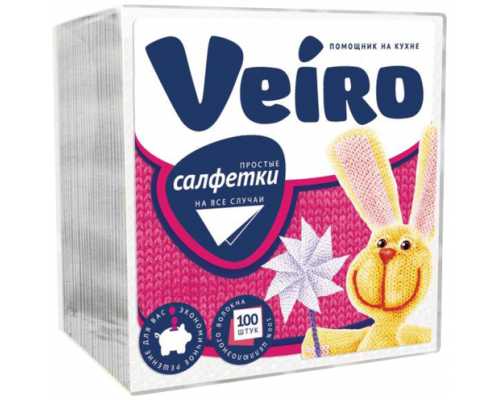 Салфетки LINIA VEIRO 24х24 см, белые, однослойные, 100 шт/уп