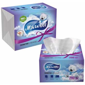 Салфетки МЯГКОFF 22х13 см, белые, однослойные, 200 шт/уп