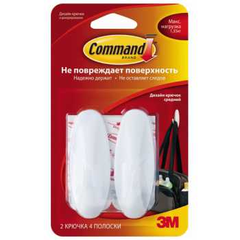 Крючок легкоудаляемый COMMAND дизайн, средний, 2шт/уп, 1,35 кг кг