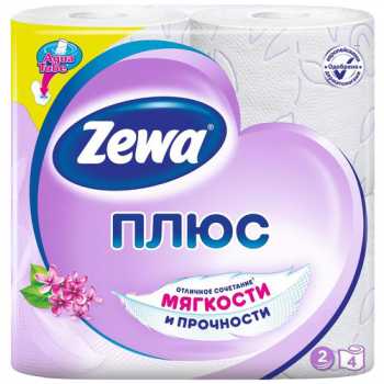 Туалетная бумага ароматизированная ZEWA Plus Туалетная бумага ароматизированная ZEWA Plus, с ароматом сирени, белая с рисунком, двухслойная, 4 рулона/уп, (144108)