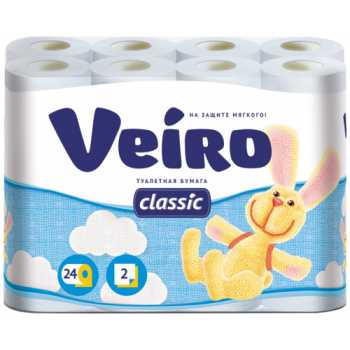 Туалетная бумага LINIA VEIRO Classic белая, двухслойная, 24 рулона