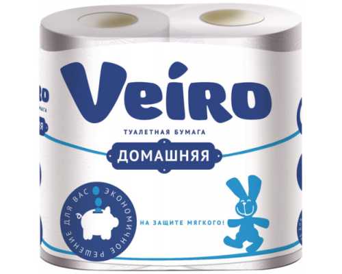 Туалетная бумага LINIA VEIRO Домашняя белая, двухслойная, 4 рулона