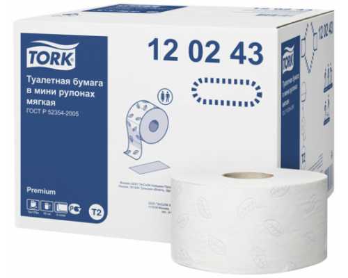 Туалетная бумага в рулонах TORK T2 Premium Туалетная бумага в рулонах TORK T2 Premium мини, белая, двухслойная, 170 м, 12 шт/уп, для держателей арт 80856, 80589,82379, 82378, 8857