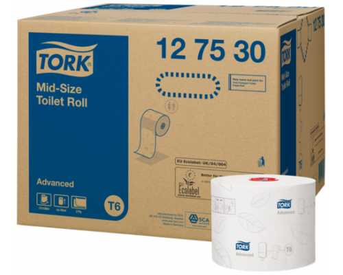 Туалетная бумага в рулонах TORK T6 Advanced Туалетная бумага в рулонах TORK T6 Advanced, белая, двухслойная, 100 м, 27 рул/уп, для держателей арт 81400, 81402