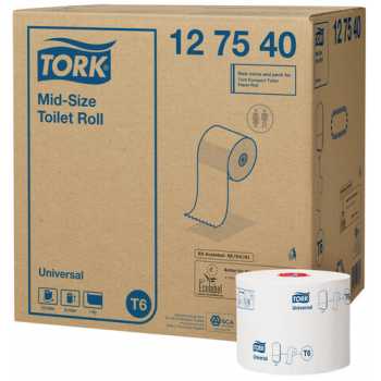 Туалетная бумага в рулонах TORK T6 Universal Туалетная бумага в рулонах TORK T6 Universal, белая, однослойная, 135 м, 27 рул/уп, для держателей арт 81400, 81402
