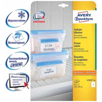 Этикетки морозостойкие AVERY ZWECKFORM 210х297 мм, 1 шт на листе