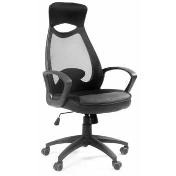 Кресло Chairman 840 black черное с черной спинкой, сетка на спинке