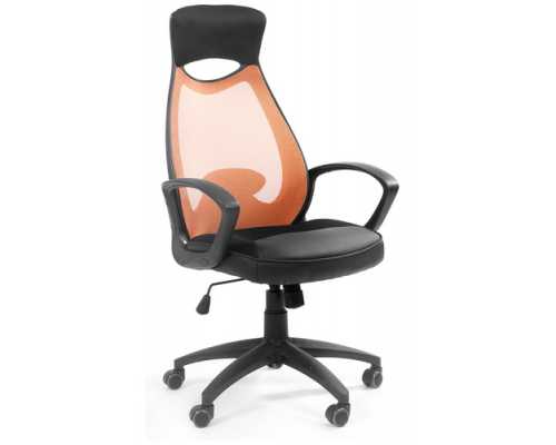 Кресло Chairman 840 black черное с оранжевой спинкой, сетка на спинке