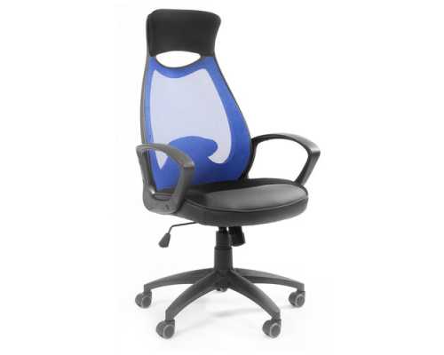 Кресло Chairman 840 black черное с синей спинкой, сетка на спинке