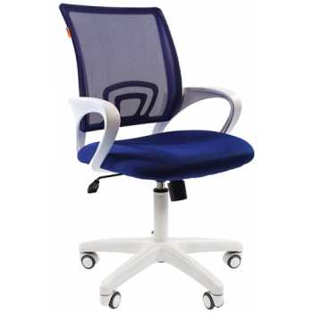 Кресло Chairman 696 White синяя ткань TW-10/TW-05, белые пластиковые подлокотники и крестовина