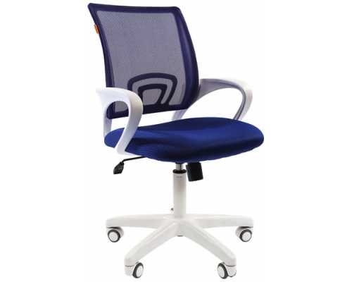 Кресло Chairman 696 White синяя ткань TW-10/TW-05, белые пластиковые подлокотники и крестовина
