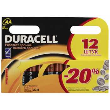 Батарейки алкалиновые DURACELL AA/316/LR6, 1,5 В, 12 шт/уп
