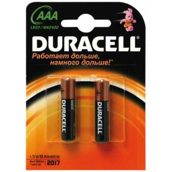 Батарейки алкалиновые DURACELL AAA/286/LR03, 1,5 В, 2 шт/уп