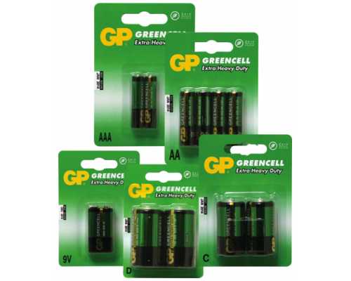 Батарейки солевые GP Greencell Крона/6F22, 9 В (в пленке)
