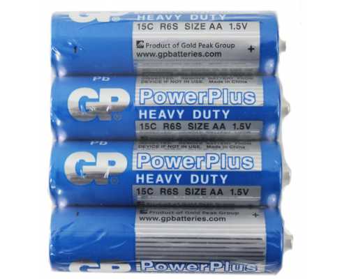 Батарейки солевые GP PowerPlus AA/R6, 1,5 В, 4 шт/уп (в пленке)