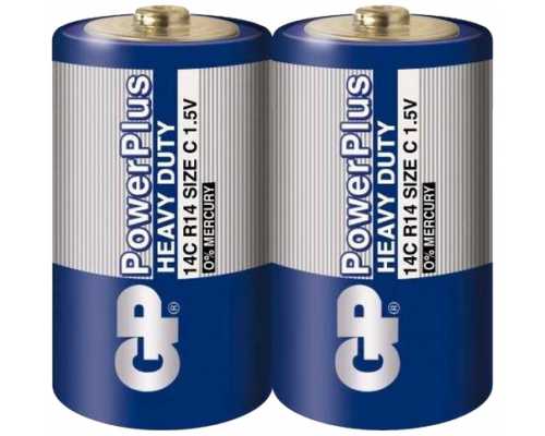 Батарейки солевые GP PowerPlus C/R14, 1,5 В, 2 шт/уп (в пленке)