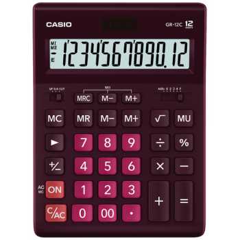 Настольный калькулятор CASIO GR-12C Настольный калькулятор CASIO GR-12C-WR-W-EP, 12 разрядов, бордовый