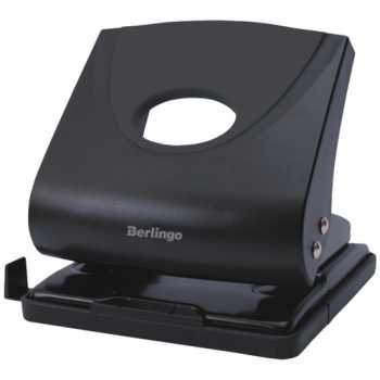 Дырокол BERLINGO Office Soft 30 листов, черный, с форматной линейкой