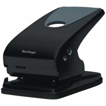 Дырокол BERLINGO Office Soft 65 листов, черный, металлический, с форматной линейкой