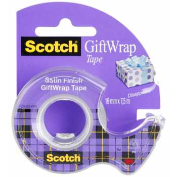 Клейкая лента SCOTCH Satin 19 мм х 7,5 м, полуматовая, на диспенсере