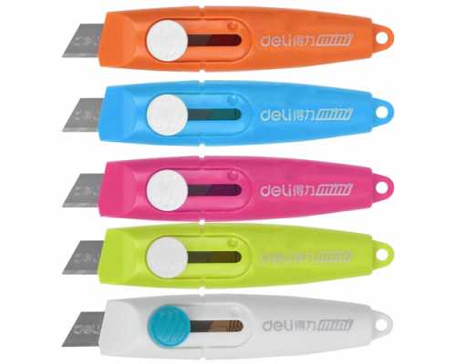 Нож канцелярский DELI Vivid Mini 9 мм, стальной фиксатор, пластиковый корпус, ассорти
