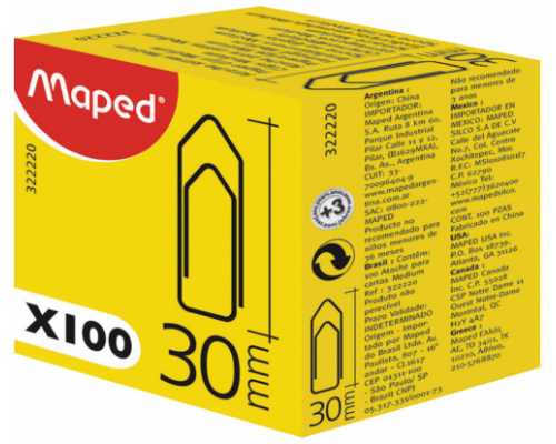 Скрепки никелированные MAPED 30 мм, 100 шт/уп, форма "домик"