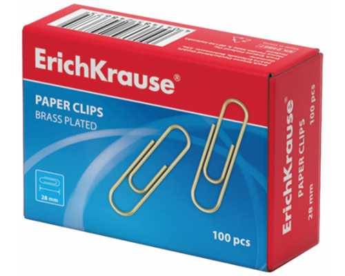 Скрепки омедненные ERICH KRAUSE 28 мм, 100 шт/уп, овальные