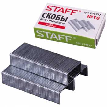 Скобы STAFF №10 (до 20 листов), 1000 шт/уп, оцинкованные