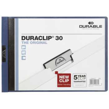 Папка с клипом DURABLE Duraclip Original А4, горизонтальная, синий, до 30 листов, прозрачный верхний лист