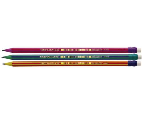 Карандаш BIC Evolution Stripes HB, пластиковый шестигранный корпус ассорти, с ластиком