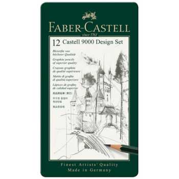 Набор карандашей чернографитных FABER-CASTELL Castell 9000 Design Set, 12 шт/уп, 5H-5B, метал.кор.