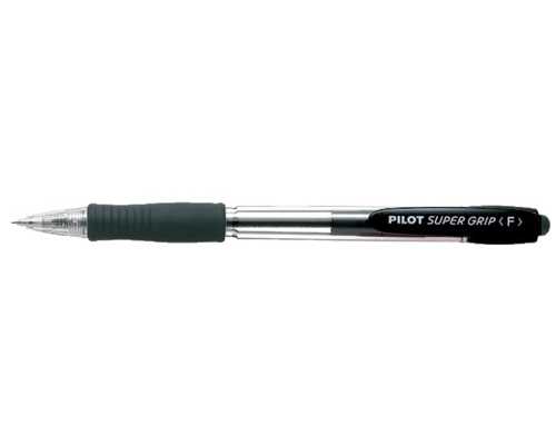 Шариковая авторучка PILOT Super Grip F, черная, линия 0,21 мм, черный корпус, на масляной основе, грип
