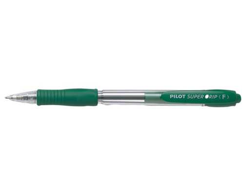 Шариковая авторучка PILOT Super Grip F, зеленая, линия 0,21 мм, зеленый корпус, на масляной основе, грип