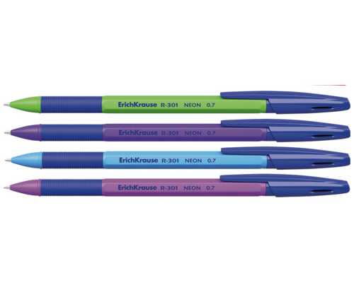 Шариковая ручка ERICH KRAUSE R-301 Stick&Grip Neon, синяя, линия 0,35 мм